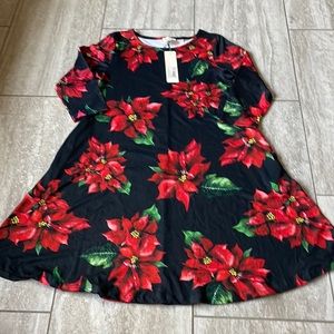 Yelete Black Floral Poinsettia Dress Christmas